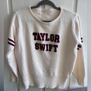 Taylor Swift Cream Crewneck Sweater with Wine Lettering
